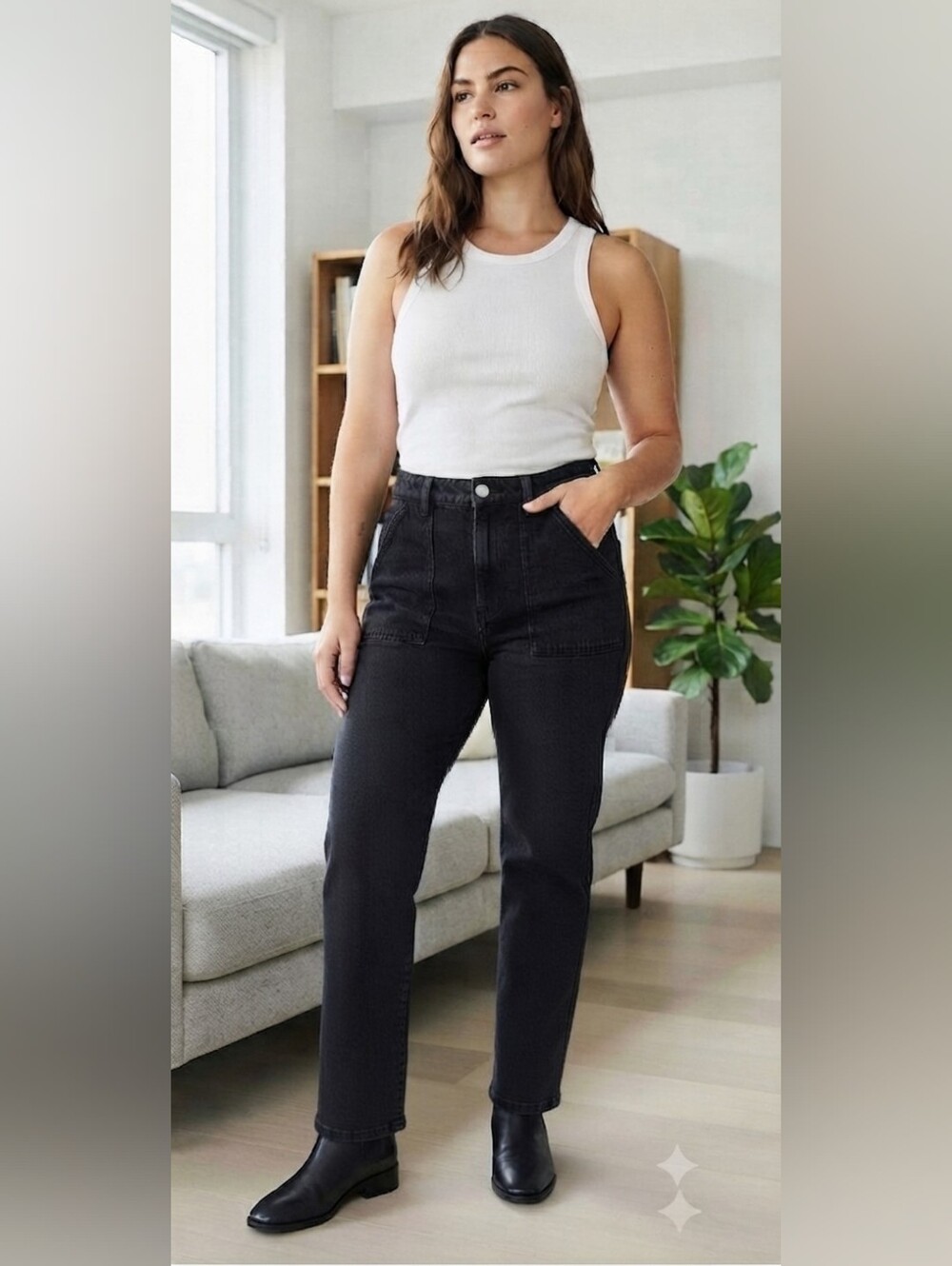 Zara Black High-Rise Straight Leg Jeans - Size S Small